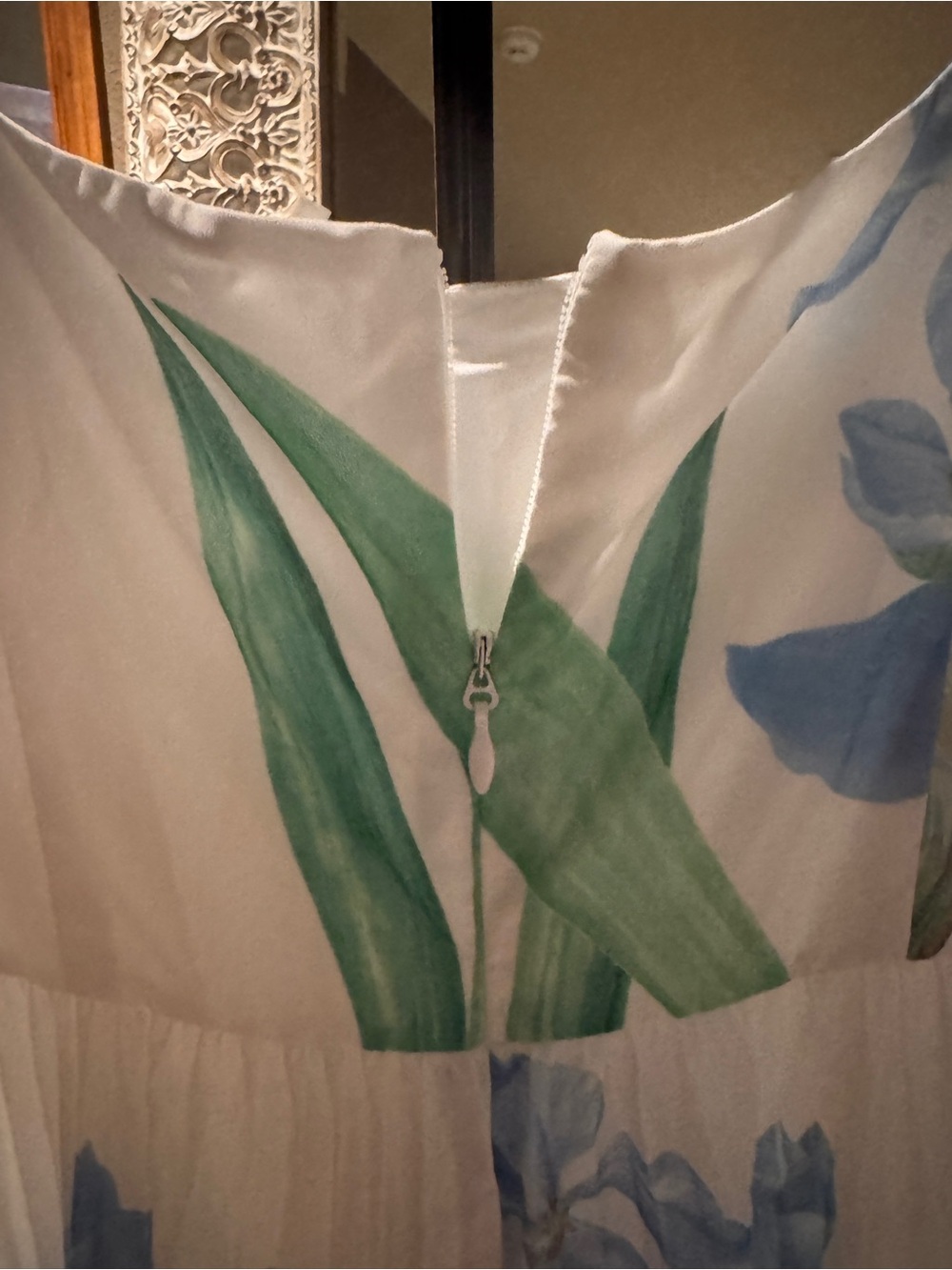 Ivory Maxi Dress with Blue Floral Print and Square Neck - Picture 6 of 9